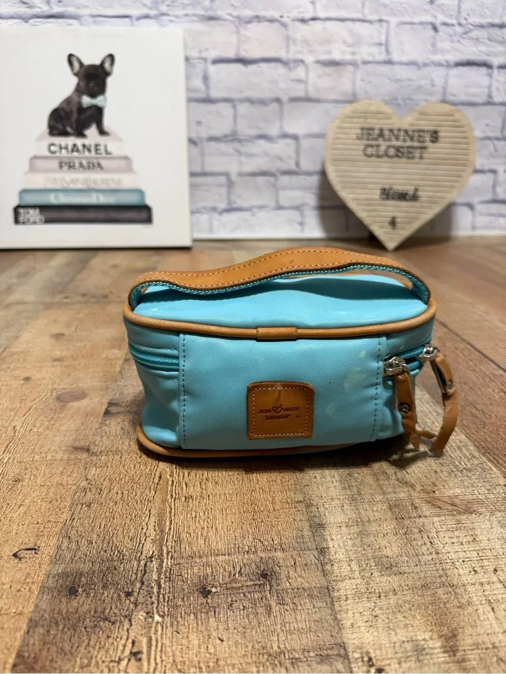 John Hart Mini Makeup Bag Case ocean blue coated canvas “payton”